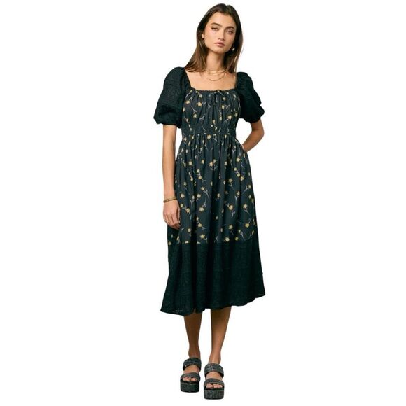 NWT Bohme Black Floral Rebekah Midi Dress - Picture 1 of 9